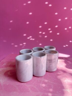 Set of 6 White & Grey Marbled Vintage Onyx Shot Glasses